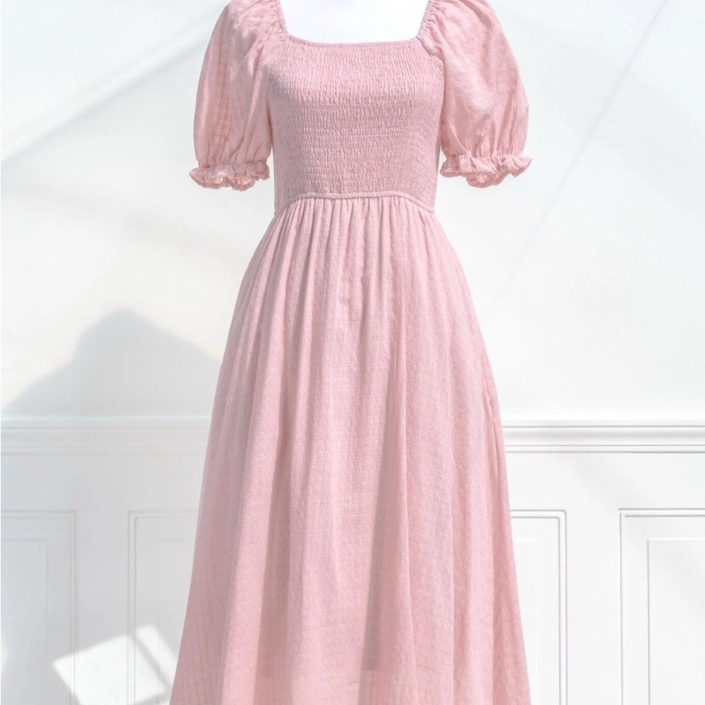 Elegant Pink Smocked Dress